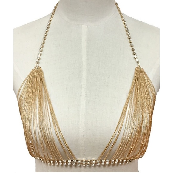 Jewelry - Chunky Bralette Body Chain Bra Cover Gold